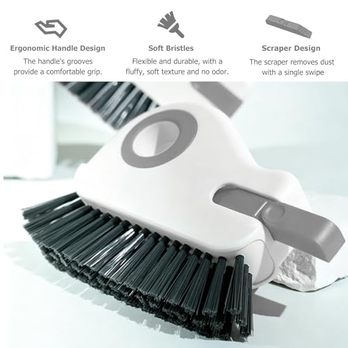 2 in 1 Groove Cleaning Brush, Multifunctional Window Track Cleaner with Hidden Scraper, Hard Bristle Grip Brush Sliding Door Cleaning Tool for Vehicle Home Office (Gray) - color: Gray, 1 Pcs