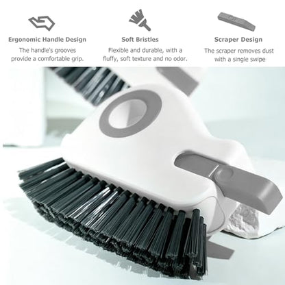 2 in 1 Groove Cleaning Brush, Multifunctional Window Track Cleaner with Hidden Scraper, Hard Bristle Grip Brush Sliding Door Cleaning Tool for Vehicle Home Office (Gray) - color: Gray, 1 Pcs