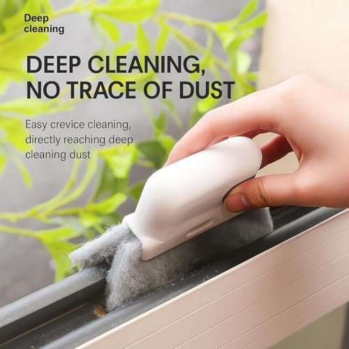 Sliding Door Track Cleaner Brush, 2 in 1 Window Frame Groove Cleaning Tool with Replaceable Scrub Pad for Door Rail Gap Cleaning (Orange)