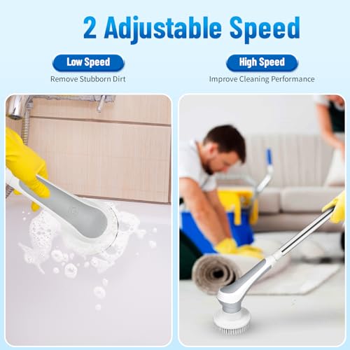 CITRICACID Electric Spin Scrubber Upgraded Battery, Cordless Shower Scrubber with 8 Scrub Brush, 2 Speed with Adjustable Extension Handle,Scrubber for Bathroom Bathtub Tile Floor