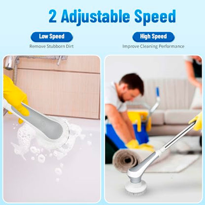 CITRICACID Electric Spin Scrubber Upgraded Battery, Cordless Shower Scrubber with 8 Scrub Brush, 2 Speed with Adjustable Extension Handle,Scrubber for Bathroom Bathtub Tile Floor