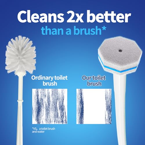 Hohoky Disposable Toilet Brush Cleaning System, Two Sets of Wands and 60p Refills Pads Replacement Heads, Wall Mounted Toliet Stick Wand Starter Kit Bathroom Maintenance, Toilet Bowl Cleaner Holder