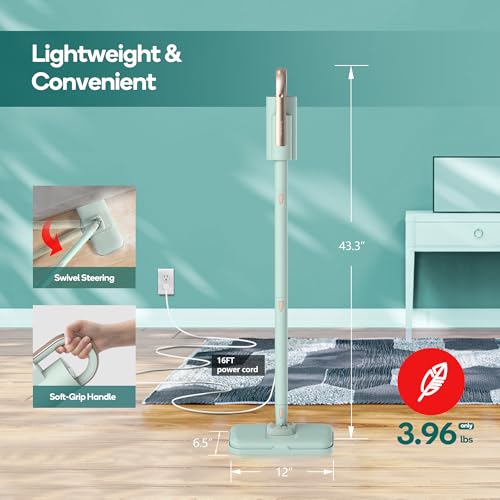 Newbealer Steam Mop & Detachable Handheld Cleaner, 1200W Floor Steamer | 3 Adjustable Levels for Carpet Laminate Hardwood Grout, Carpet Glider, 11 Multi-purpose Accessories & 2 Pads, 250ml Tank - color: Green with 11 brushes