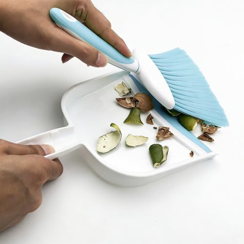 Broom Dustpan Brush Small Dust pan: Small Broom and Dustpan Set Mini Dust pan and Brush Set for Desk, Home, Camping Tent. (Light Blue) - color: Light Blue, size: 1pcs