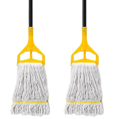KeFanta 2 Pack Commercial Mop Heavy Duty,60 inch Long Handle Industrial Looped-End String Cotton Wet Mops for Home,Garage,Kitchen, Office, Workshop, Warehouse Floor Cleaning - size: 2 mop handle + 2 mop heads