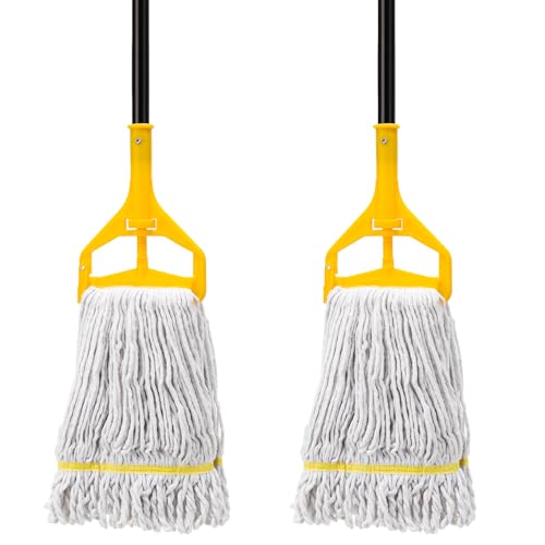 KeFanta 2 Pack Commercial Mop Heavy Duty,60 inch Long Handle Industrial Looped-End String Cotton Wet Mops for Home,Garage,Kitchen, Office, Workshop, Warehouse Floor Cleaning - size: 2 mop handle + 2 mop heads