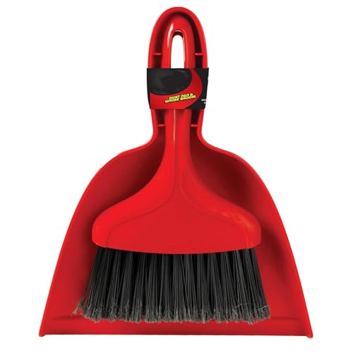 Whisk Broom and Dustpan Set, Red Handle with Black Bristles, Cleaning Combo