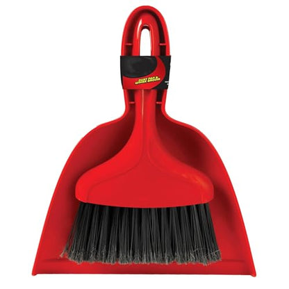 Whisk Broom and Dustpan Set, Red Handle with Black Bristles, Cleaning Combo