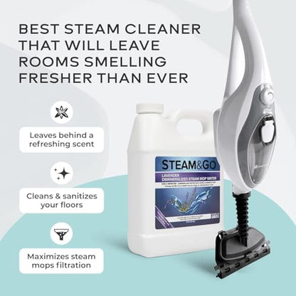 Steam & Go - The Housekeeper Steam Cleaner For Floors & Demineralized Water Bundle, 10-in-1 Hard Floor Cleaner Machine, 32 oz, Lavender Scent