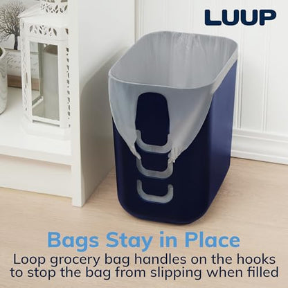 STORi Luup Bathroom Wastebasket, Secure Grocery Bags, Plastic Garbage Container for Vanity, Laundry Room, Kitchen, Office, 2.5 Gallon, Navy, Made in USA - color: Navy
