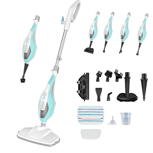 Steam Mops for Floor Cleaning, Handheld Steam Cleaner for Home, Lightweight All in 1 Steam Mop Detachable Steamer for Hardwood Floor Tile Couch, 2 Washable Pads, 1550W Deep Cleaning, White and Green - color: White and Green