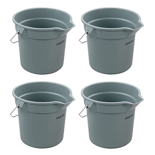 Ramddy 4 Packs 14 Quart Commercial Cleaning Bucket Pail, Heavy Duty Round Utility Pail, Gray