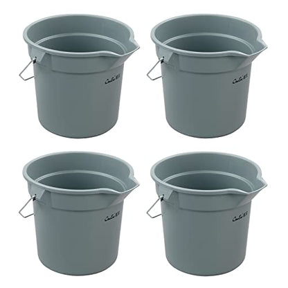 Ramddy 4 Packs 14 Quart Commercial Cleaning Bucket Pail, Heavy Duty Round Utility Pail, Gray