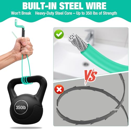 55inch Steel Core Drain Clog Remover Tool With Rotating Handle, Slim Snake Drain Hair Removal Tool For Narrow Pipes, Sinks, Showers, Toilets, Clears Hair, Blockages With Sink Drain Cleaner (5pcs)