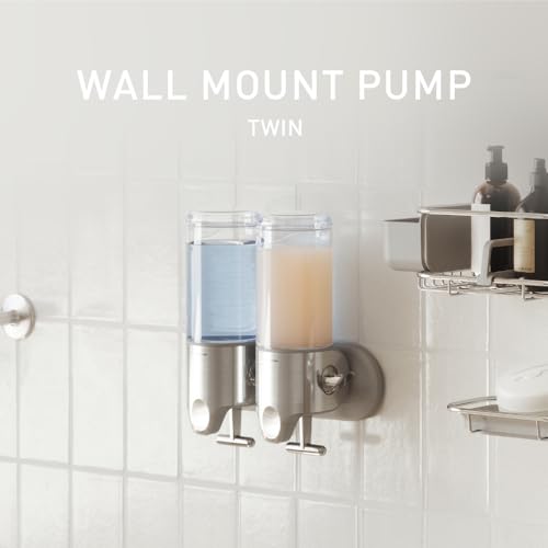 simplehuman Wall Mount Pumps, Twin 15 fl. oz. Shampoo & Soap Dispenser, Stainless Steel - size: Double