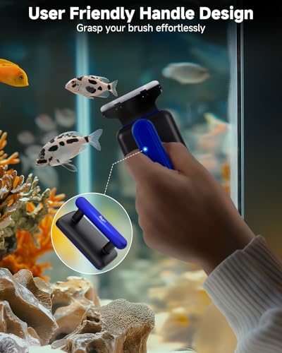 AQQA Magnetic Aquarium Fish Tank Glass Cleaner, Dual-Blades Algae Scraper Glass Cleaner Scrubber, Double Side Floating Aquarium Magnetic Brush for 0.2-0.6 Inch Thick Glass Aquariums Tank - size: L