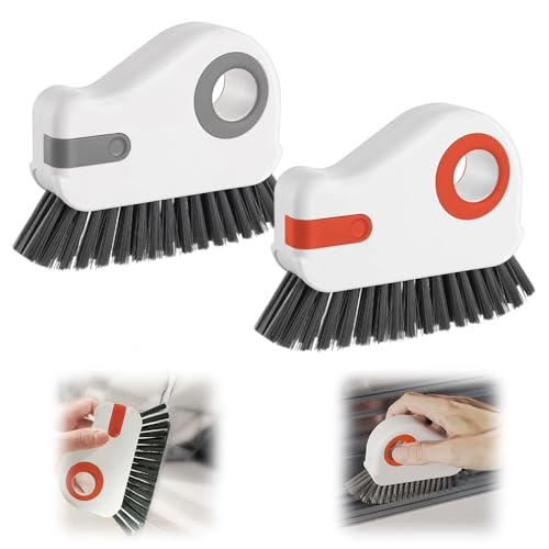2 in 1 Groove Cleaning Brush Window Track Cleaning Tools, 2026 New Multifunction Hard Bristle Crevice Brush with Scraper for Shutter Door, Sliding Door, Window Sill, Window Seal (Orange+Gray) - color: Orange+gray