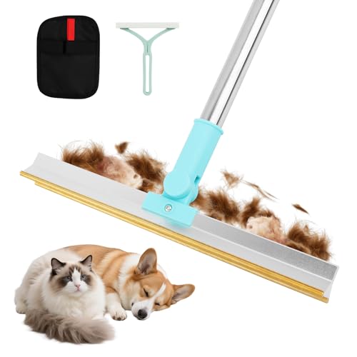 Carpet Rake for Pet Hair Removal Tool, Reusable Pet Hair Remover Broom with Adjustable Long Handle＆Hair Remova-l Gloves, Removal Carpet Scraper for Rugs,Couches, Furniture