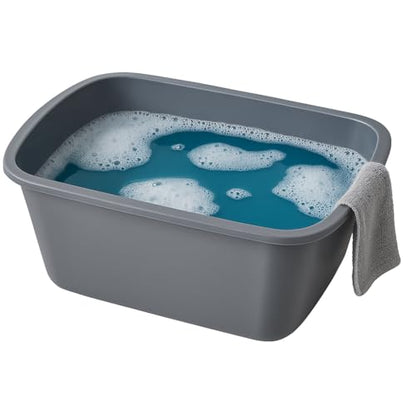 Vakly Wash Basins – Rectangular Plastic Hospital Bedside Soaking Tub (Pack of 2) Small 7 Qt Graduated Bucket - Portable Washbasin for Washing, Cleaning, Foot Bath, Dishes, Face Cleansing Bowl