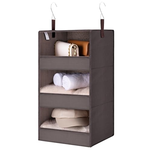 GRANNY SAYS 3-Shelf Closet Organizers and Storage, Foldable Hanging Closet Organizer, Hanging Closet Shelves with 2 Metal Hooks, Leak-Proof Hanging Shelves for Closet, Bedroom, RV, Camper, Dark Brown - color: 3-shelf Dark Brown, size: 1-Pack