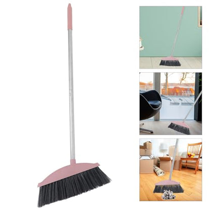 Alipis Heavy Duty Broom with Long Handle, Large Angle Pet Hair Sweeping Broom for Indoor Outdoor Floor Cleaning, Nordic Pink Handheld Courtyard Cleaning Tool