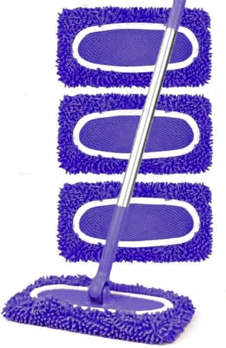 Reusable Microfiber Mop Pads, 3Pcs Replacement Compatible with Swiffer Sweeper Mop, Refills & Washable Dry Sweeping Cloths for Surface Hardwood Floor Cleaning(Purple) - color: Purple