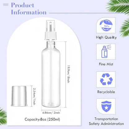 Eccliy 64 Pcs 8 oz Spray Bottles Fine Mist Cleaning Bottles Clear Empty Plastic Travel Sprayer Refillable Sprayer with Cap for Cleaning Solutions Oils Travel Perfumes(White) - color: White