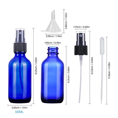 LUFEVRM 2oz Blue Glass Spray Bottles,Empty Small Perfume Travel Refillable Reusable Fine Mister Spray Bottle for Hair,Cleaning Solutions,Aromatherapy and Essential Oil with Extra Nozzle(2 Pack) - color: Blue, size: 2 pack
