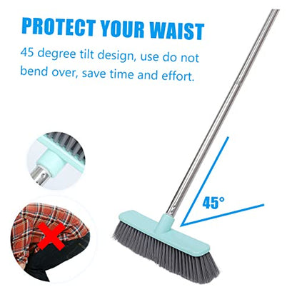 COLLBATH Long Handle Floor Brush Stiff Bristles Cleaning Broom for Bathroom Kitchen - color: Green