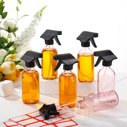 Norme 24 Pcs Glass Spray Bottles with Funnels and Labels 8 oz Refillable Cosmetic Empty Spray Containers with Trigger Squirt Containers for Essential Oil Cleaning Solutions (Pink) - color: Pink