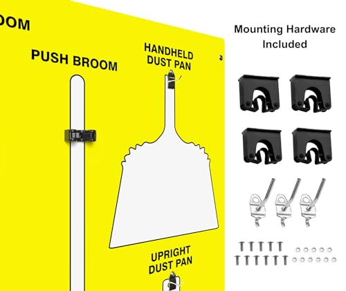 Clean & Sweep 5S Shadow Board/Wall Mount Broom Holder, 68" x 30" Board, 5S Cleaning Station - Board Only, Tools Sold Separately, Made in The USA by AccuformNMC, Yellow/White, PSB114YLWT - color: Yellow/White