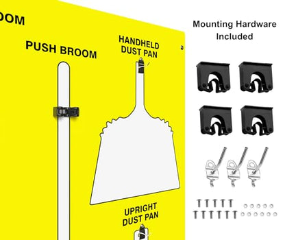 Clean & Sweep 5S Shadow Board/Wall Mount Broom Holder, 68" x 30" Board, 5S Cleaning Station - Board Only, Tools Sold Separately, Made in The USA by AccuformNMC, Yellow/White, PSB114YLWT - color: Yellow/White