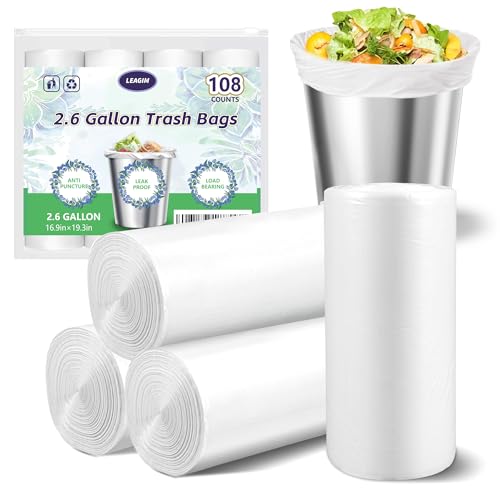 Small Trash Bags 2.6 Gallon-108 Count Leakage-Proof Strong, Small Mini Garbage Bags for Bathroom, Bedroom, Office, White Small Trash Can Liners - style: 2.6 Gallon