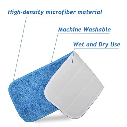 12Pack Microfiber Mop Pads, 18.5 x 6.3 Inch Reusable and Washable Spray Mop Pads, Wet and Dry Household Mop Pad Replacement, Set of 12(Blue) - color: Blue