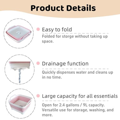 GIMWA Collapsible Wash Basin for Baby Bottles - 2.4 Gallons Portable Wash Bin for RV Camping Sink, Space-Saving Dish Tub (Pink) - color: Pink
