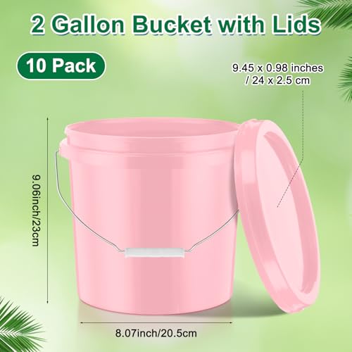 Tioncy 10 Pcs 2 Gallon Plastic Bucket with Lid Heavy Duty 2 Gallon Bucket Pail with Lid Handle for Storage Container Home Household Cleaning (Light Pink) - color: Light Pink