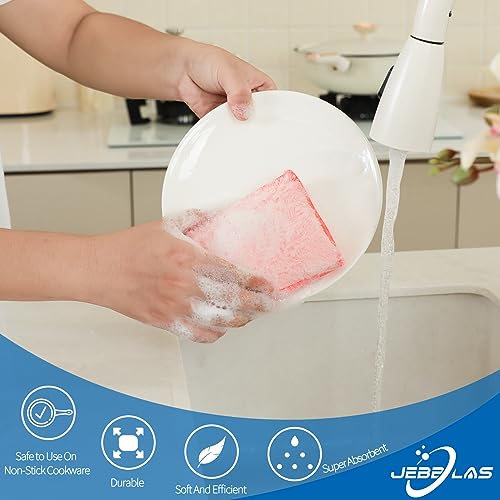 JEBBLAS 8Pack Bamboo Natural Kitchen Sponges Dish Sponge Cleaning Sponge Heavy Duty Scrub Sponge for Cleaning Kitchen and Household Pink - color: Pink
