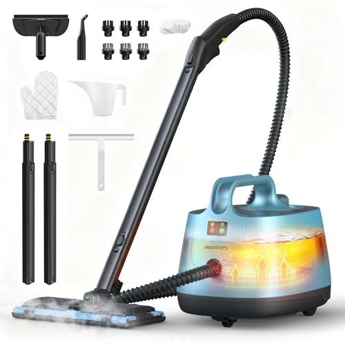 Aspiron Steam Cleaner, 293°F 58 PSI Powerful Multipurpose Handheld Steam Mop for Home Use, 21 Attachments, 50Oz Capacity, Heavy Duty Steamer for Carpets, Floors, Cars, Tiles, Crack, Aquamarine - color: Aquamarine