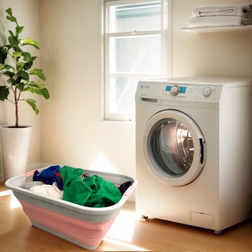 SAMMART 41L (10.8 gallon) Collapsible Plastic Laundry Basket - Foldable Pop Up Storage Container/Organizer - Portable Washing Tub - Space Saving (Grey/Quartz Pink, Rectangular) - color: Grey/Quartz Pink