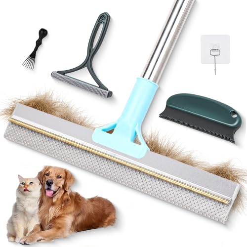 Carpet Rake for Pet Hair Removal Tool Kit, Uproot Clean Reusable Dog Cat Hair Remover with Adjustable Long Handle, 3 Pcs Carpet Brush for Rugs, Mats, Couch, Furniture，1 Brush Cleaning Comb
