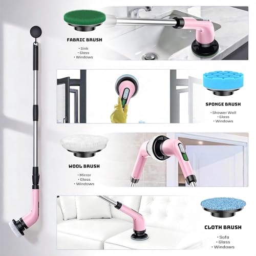 Rechargeable Cordless Rotating Cleaning Brush, Handheld Electric Household Scrub Brush for Bathroom, Shower, Bathtub, Tile and Multiple Home Surfaces