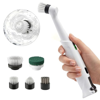 Electric Spin Scrubber, Rechargeable Waterproof Grout Cleaning Brush with 5 Magnetic Heads for Tile Surfaces, Bathroom Crevices, Kitchen & Faucet Corners