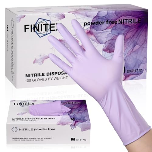 FINITEX Nitrile Disposable Latex-Free Gloves Purple - 5mil 100PCS Latex/Powder-Free 12inch Cleaning Medical Exam Food Glove - color: Purple (Medium 100)