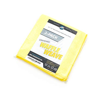 The Rag Company - Standard Waffle Weave Microfiber Towels (3-Pack) Detailing, Window, Glass and Drying, Wax & Polish, Lint-Free, Streak-Free, 370gsm, 16in x 16in, Yellow - color: Yellow, size: 16in. x 16in.