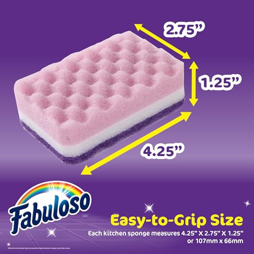 Fabuloso Scratch-Free Kitchen Dish Sponges Purple Cellulose Scrubber Sponge with Scouring Pad Dishes Pots Pans Counters and Sinks Tough on Messes 4.25 x 2.75 x 1.25 in 4 Count Single Pack Value - color: Purple, size: 4 Count (Pack of 1)