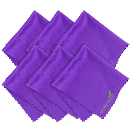 Screen Mom Screen Cleaner Purple Microfiber Cloths (6-Pack) - Microfiber Screens Cleaner Cloths, TV Cleaning Cloth for Electronic Cleaners, Laptop, Computer & Car Screens Cleaning Kit, TV Cleaners