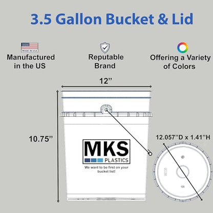 MKS Plastics 3.5-Gallon Bucket with Airtight Lid – Made in USA, Food Grade BPA Free Plastic, Heavy Duty Multi-Use, Metal Handle with Grip, Stackable Storage – White, 4 Pack - color: 3.5 Gallon - White, size: 4
