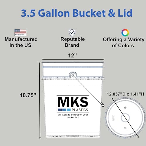MKS Plastics 3.5-Gallon Bucket with Airtight Lid – Made in USA, Food Grade BPA Free Plastic, Heavy Duty Multi-Use, Metal Handle with Grip, Stackable Storage – White, 6 Pack - color: 3.5 Gallon - White, size: 6