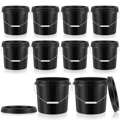 Tioncy 10 Pcs 2 Gallon Plastic Bucket with Lid Heavy Duty 2 Gallon Bucket Pail with Lid Handle for Storage Container Home Household Cleaning (Black) - color: Black