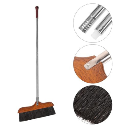 Hemoton Long Handle Soft Broom with Stainless Steel Rod Soft Bristles Indoor Outdoor Floor Brush for Hardwood Tile Concrete Sweeping Pet Hair Dust Removal